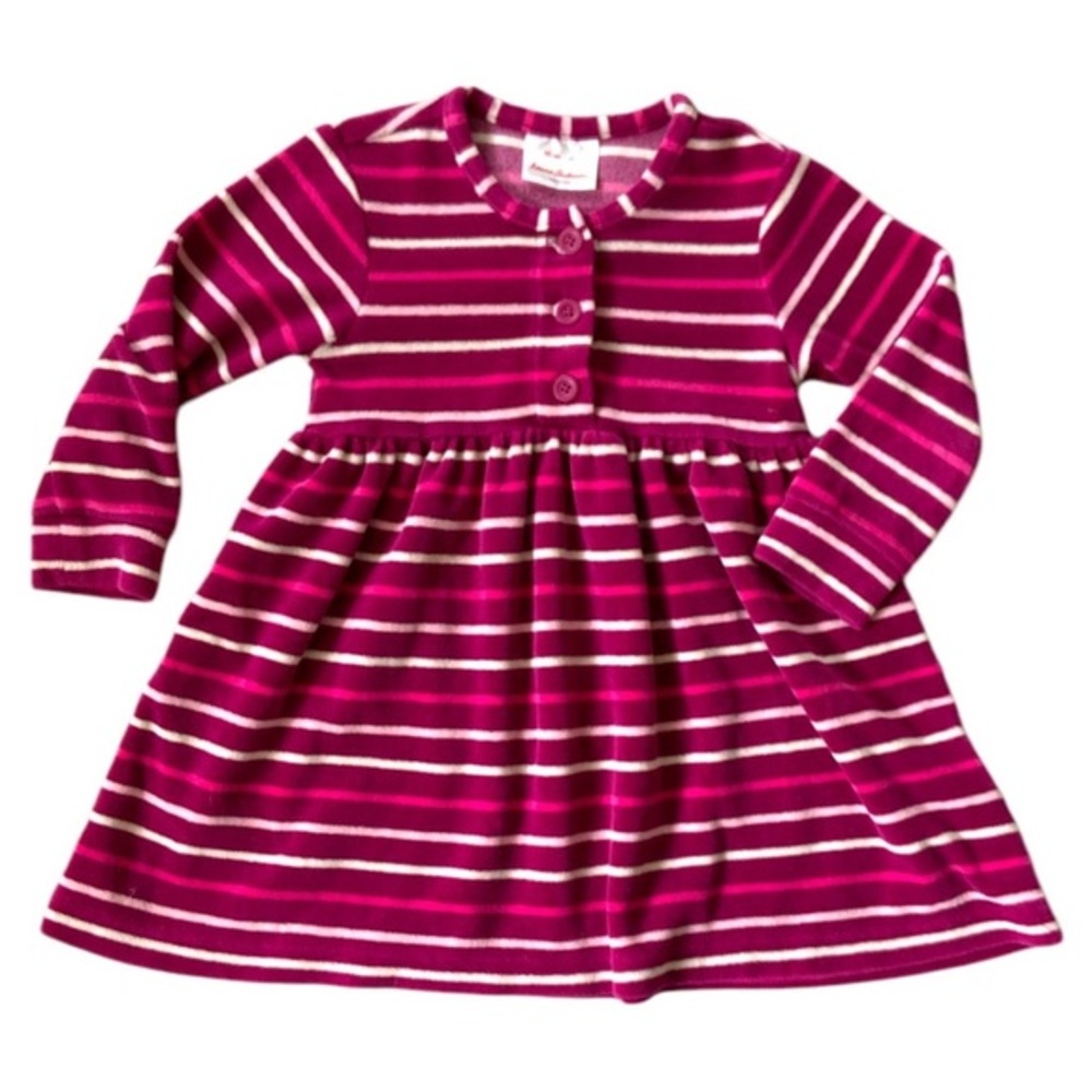 HANNA ANDERSSON Play Dress Stripe Pink Velour Cotton Skirt Outfit Navy Long